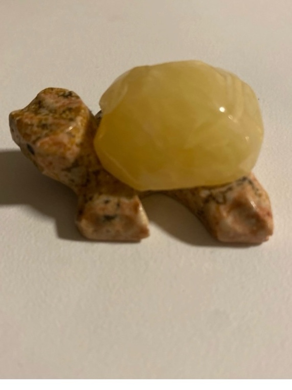 Decorative Small Turtle Figurine - Yellow Shell, quartz Stone-Effect Base